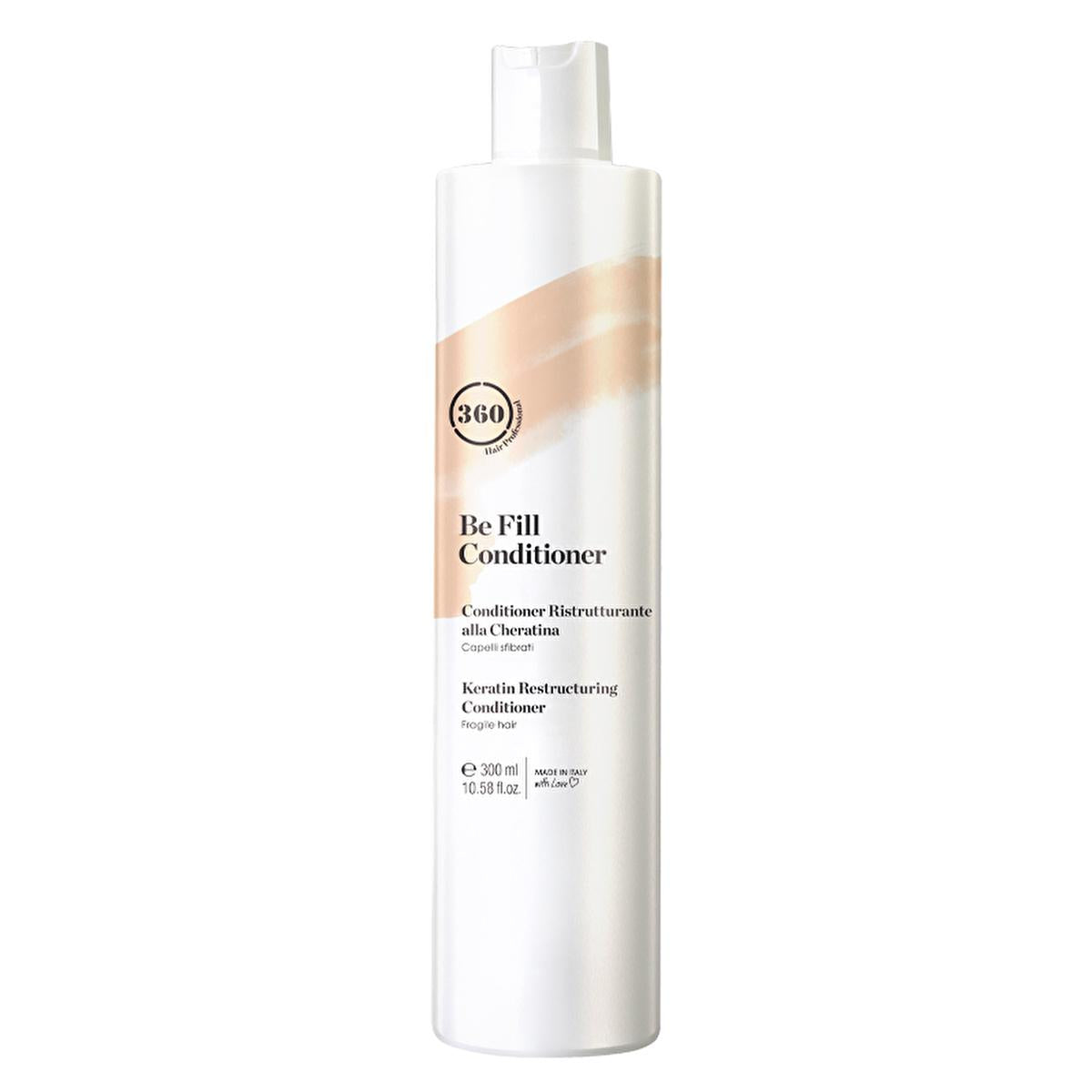360 Hair Professional: Be Fill Keratin Hair Conditioner - Repairs & Strengthens Damaged Hair, Heat Protection, Olive Oil, Adds Shine & Elasticity - 300ml/10.14 fl oz