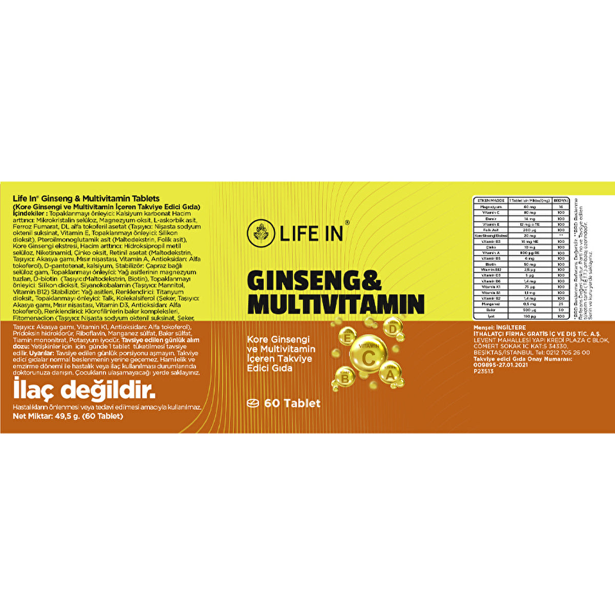 Ginseng & Multivitamin Tablets 60 Count - Daily Support | Life In