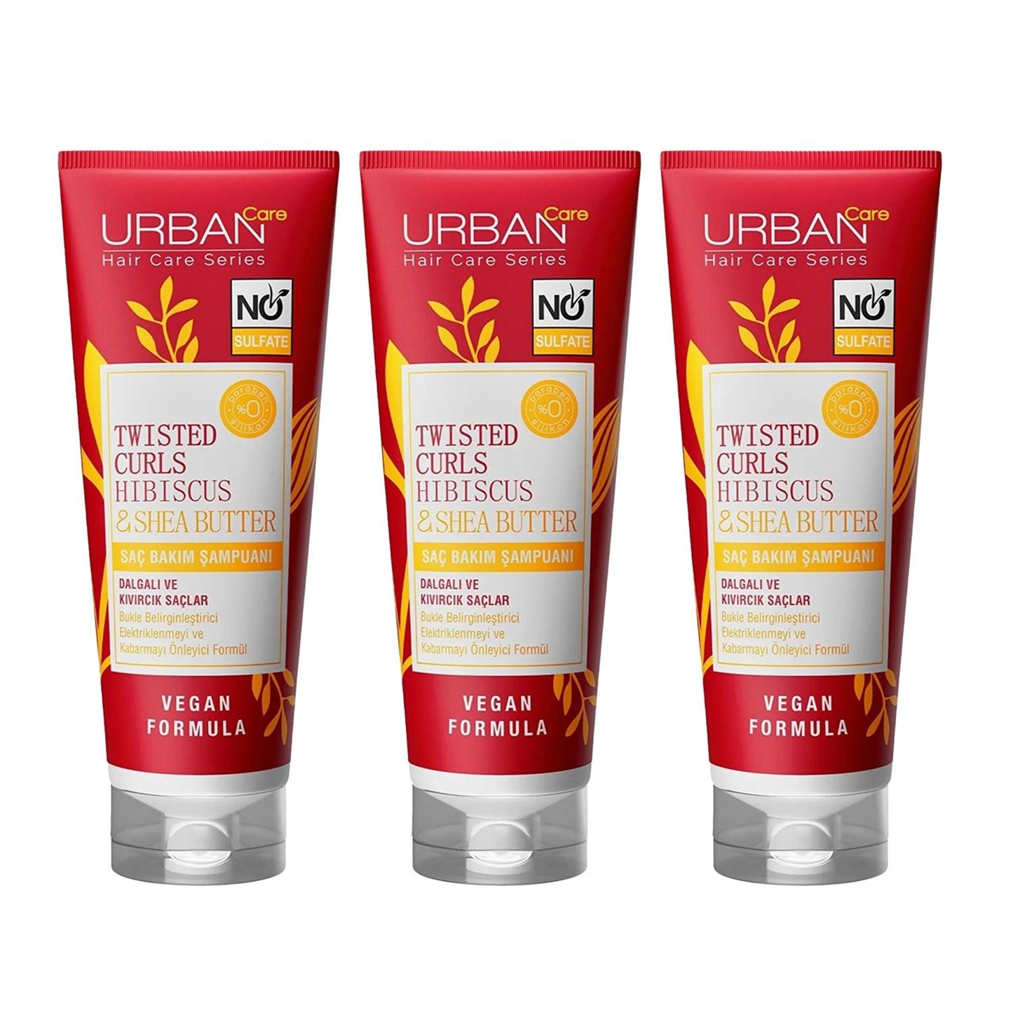 URBAN Care Sulfate-Free Shampoo for Curly Hair - Nourishing Hibiscus & Shea Butter Formula, Gentle Cleansing, Moisturizing, 250ml x 3 Pack