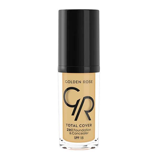 Golden Rose Total Cover 2-in-1 Foundation & Concealer - High Coverage, SPF 15, Vitamin E - 1.01 fl oz