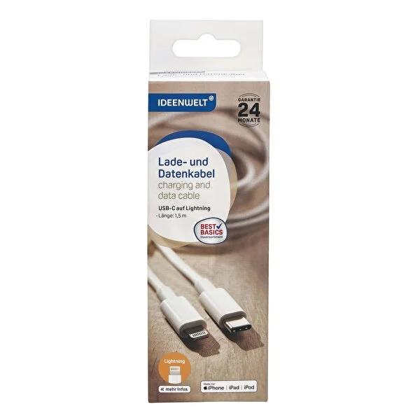 Ideenwelt USB-C to Lightning Cable 1.5M - Fast Charging & Data Transfer for Apple Devices