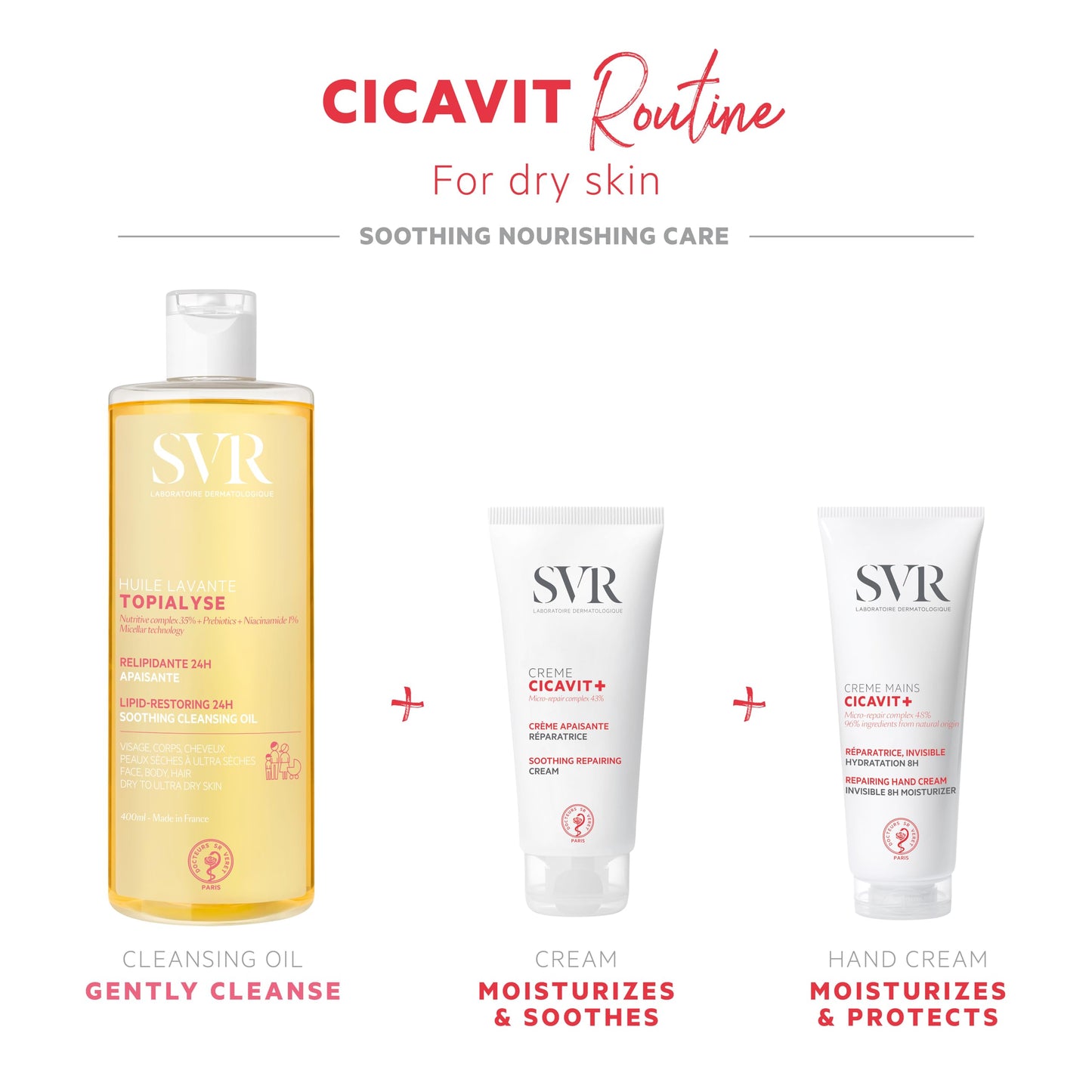 SVR Cicavit+ Creme 100ml - Soothing Moisturizing Cream for Irritated Skin, Non-Greasy, Suitable for Babies, Children, and Adults