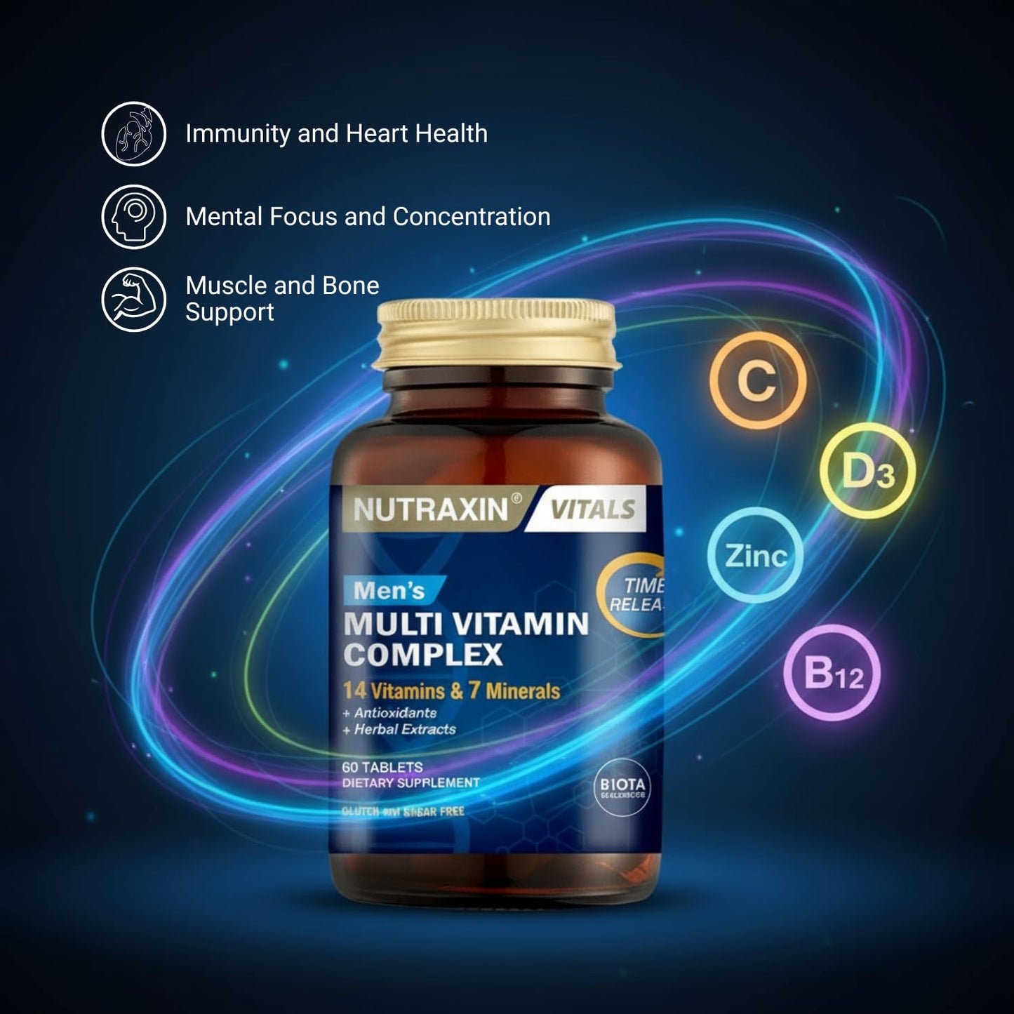 Nutraxin Multivitamin Mineral Immune Support Supplement - 60 Tablets | Boosts Immune System & Energy