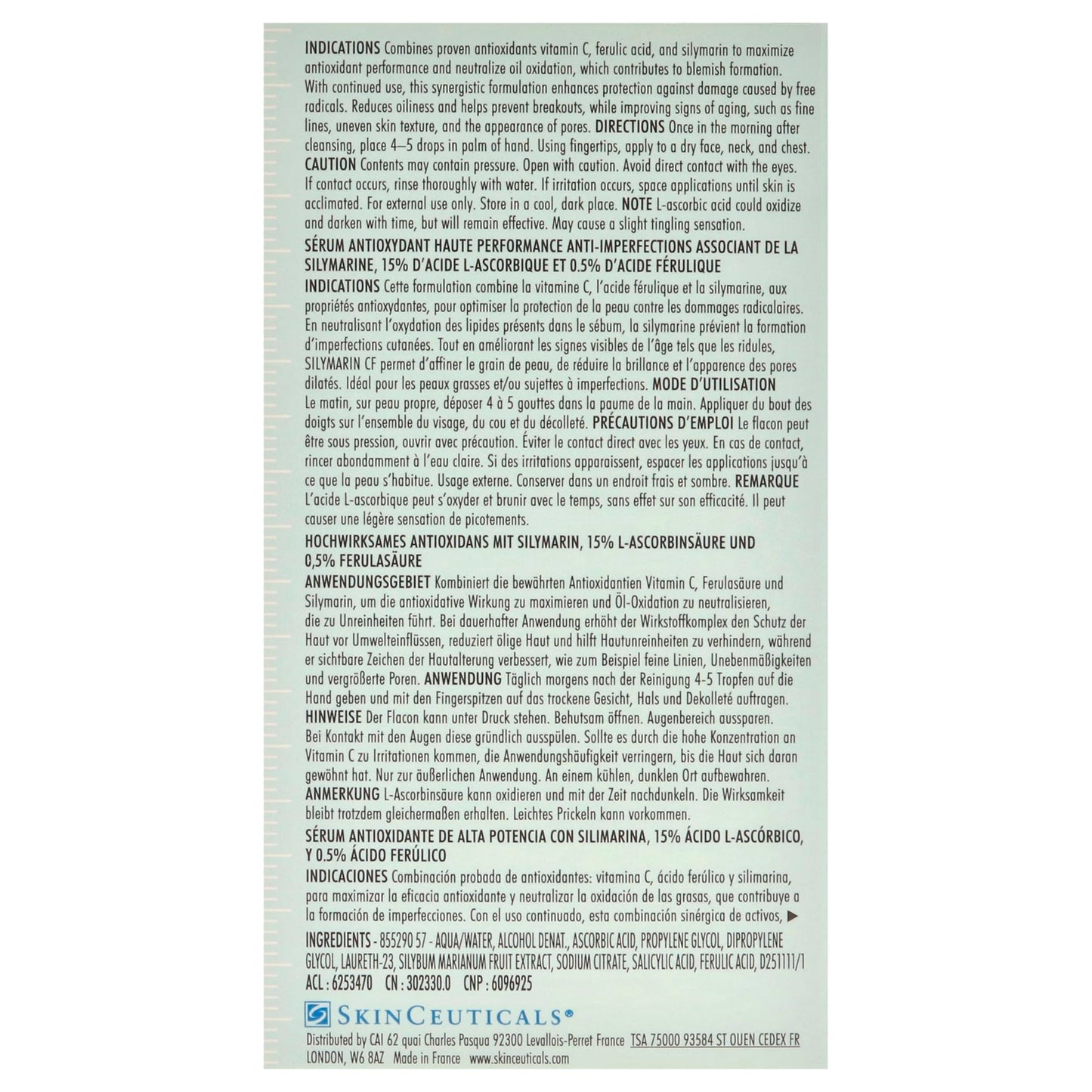 Skinceuticals Antioxidant Serum Silymarin CF - Vitamin C Serum for Anti-Aging & Acne-Prone Skin