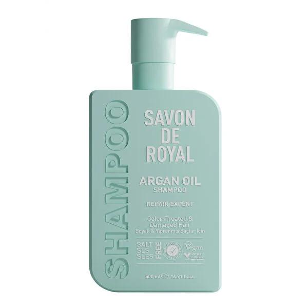 Savon De Royal Argan Oil Shampoo for Damaged & Colored Hair - Vegan, SLS/SLES Free - Repair, Shine & Vitality - 500ml
