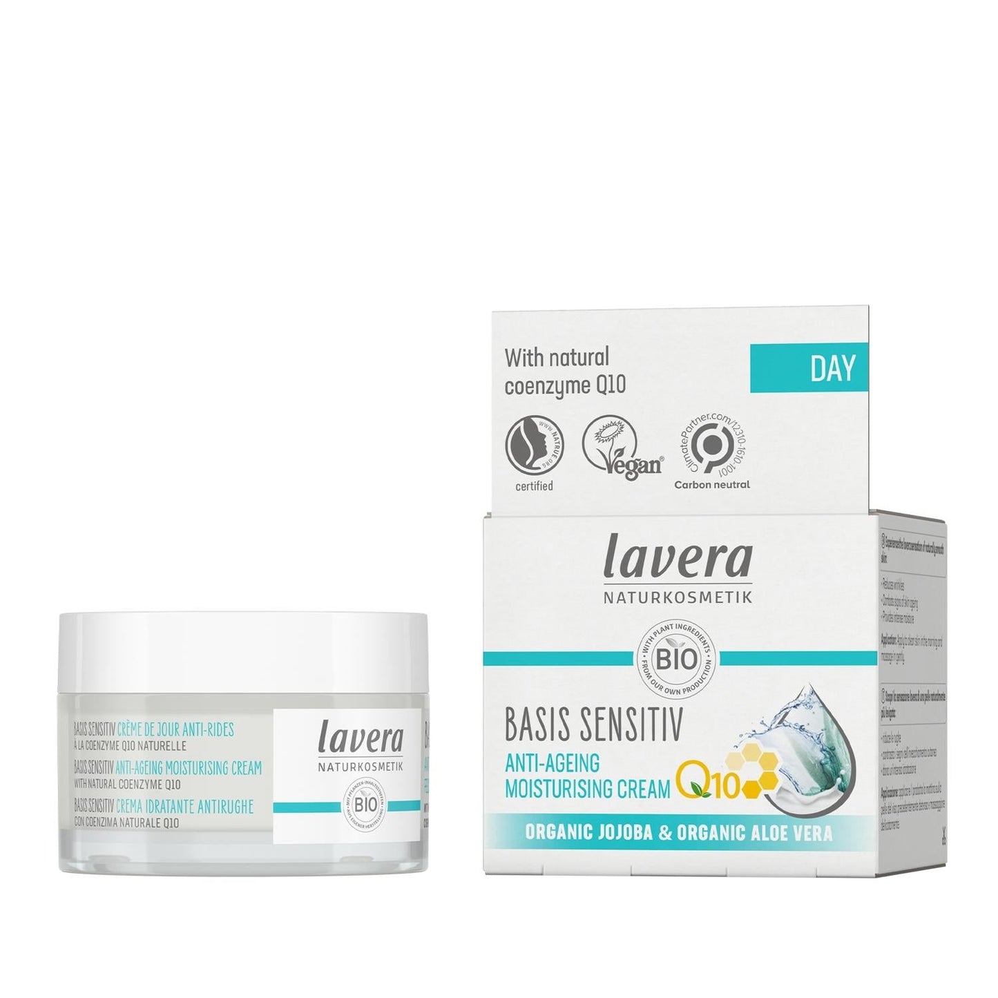 Lavera Basis Sensitiv: Q10 Anti-Aging Face Cream - Natural Wrinkle Reduction & Intense Moisturizing for Sensitive Skin (1.69 fl oz)