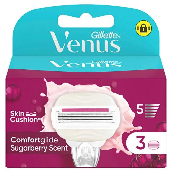 Gillette Venus ComfortGlide Sugarberry Razor Blade Refills - 3 Count - Smooth Shave, Integrated Gel Bars, Women's Shaving Cartridges