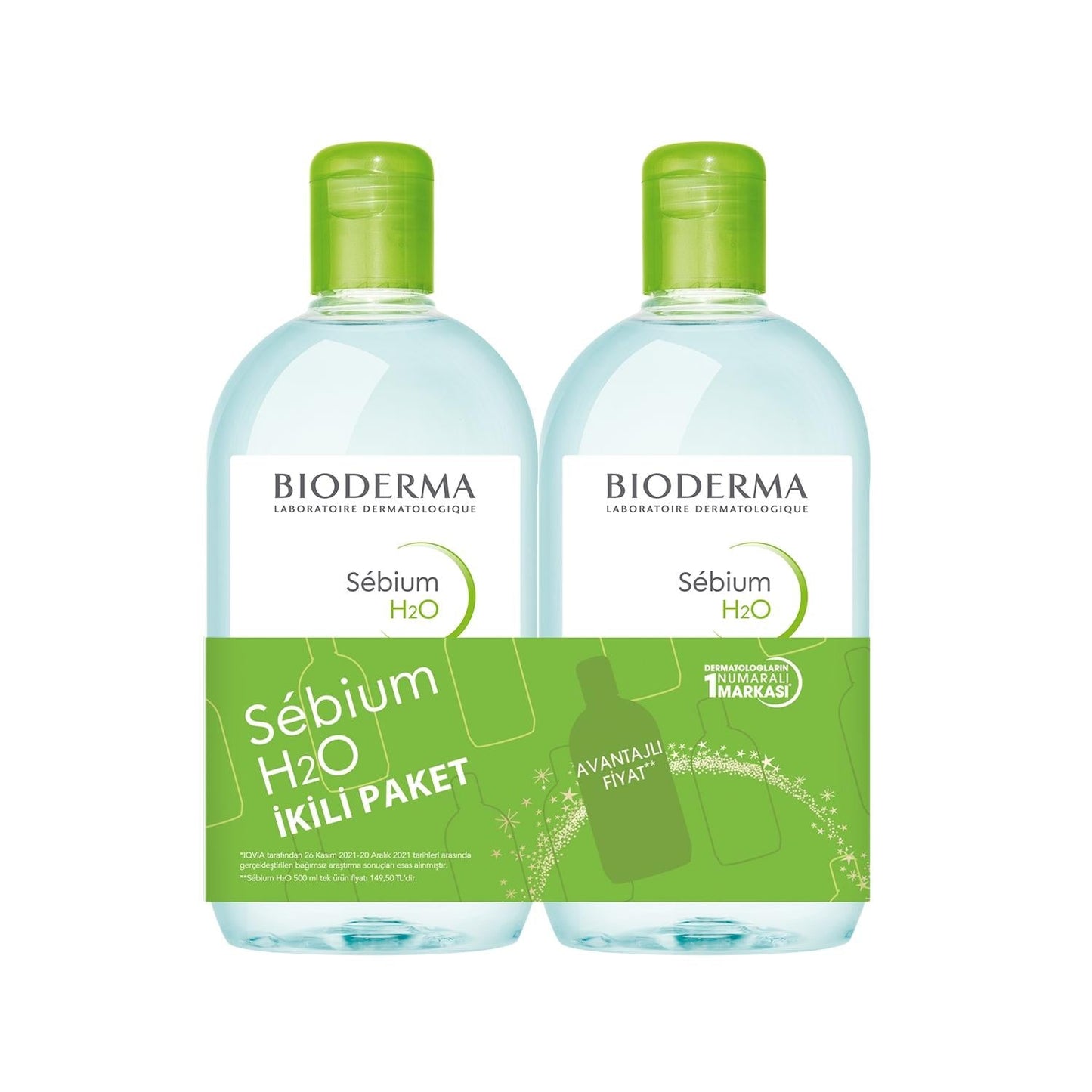 Bioderma Sebium H2O Micellar Water for Oily Skin - 500ml x 2 Units, Dermatologically Tested Skincare