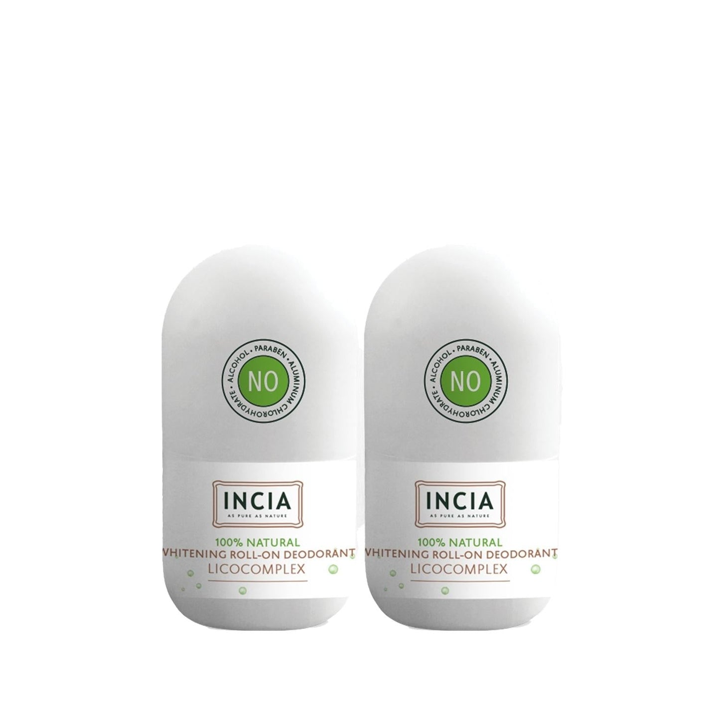 INCIA Natural Whitening Roll-On Deodorant - 50ml x 2 Pack - Natural Deodorant for Underarm Whitening & Hygiene