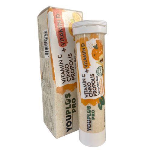 Youplus Pro Vitamin C Effervescent Tablets for Immune Support - Zinc, Vitamin D, Propolis Supplement