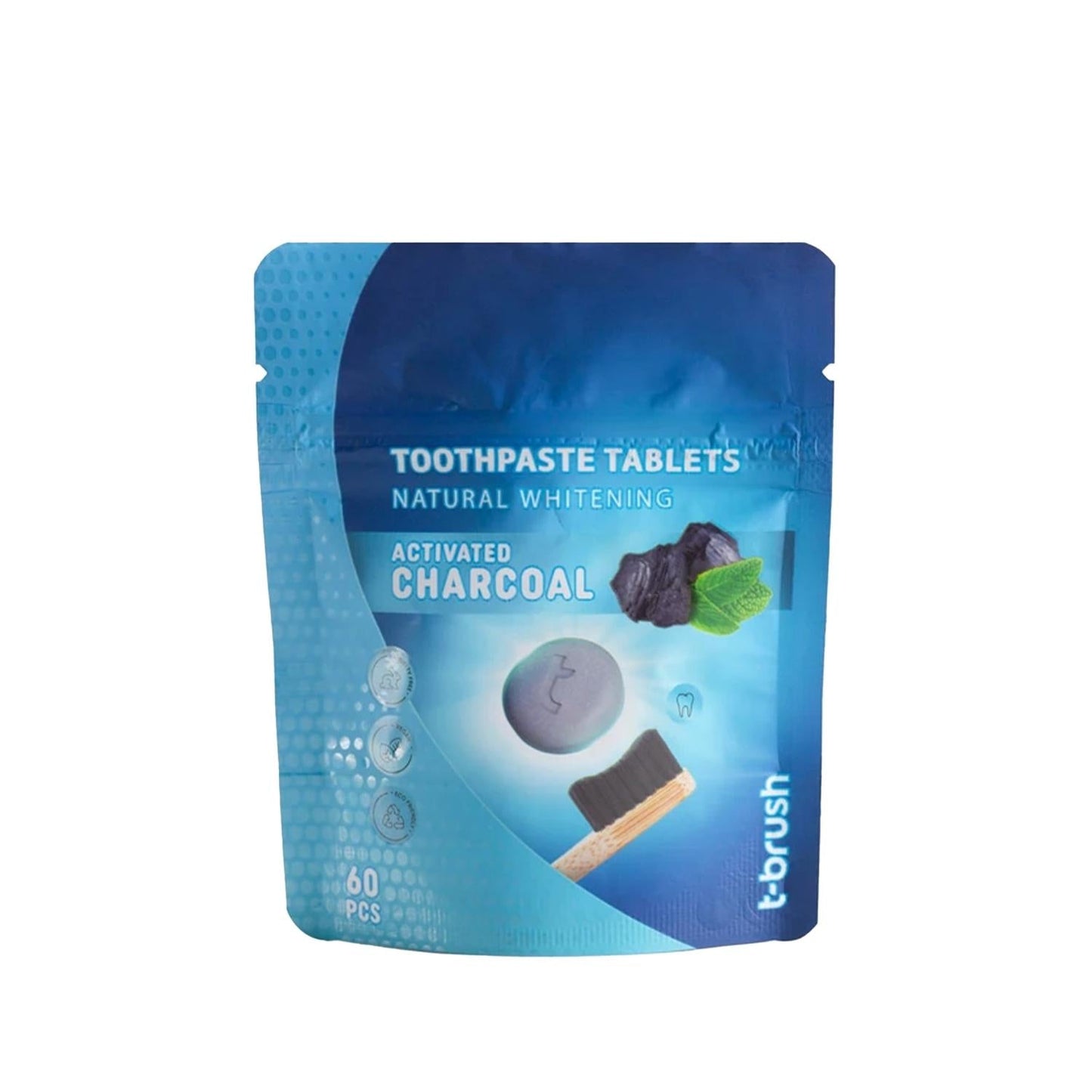T-Brush Activated Charcoal Toothpaste Tablets - Natural Teeth Whitening & Oral Care - 60 Count