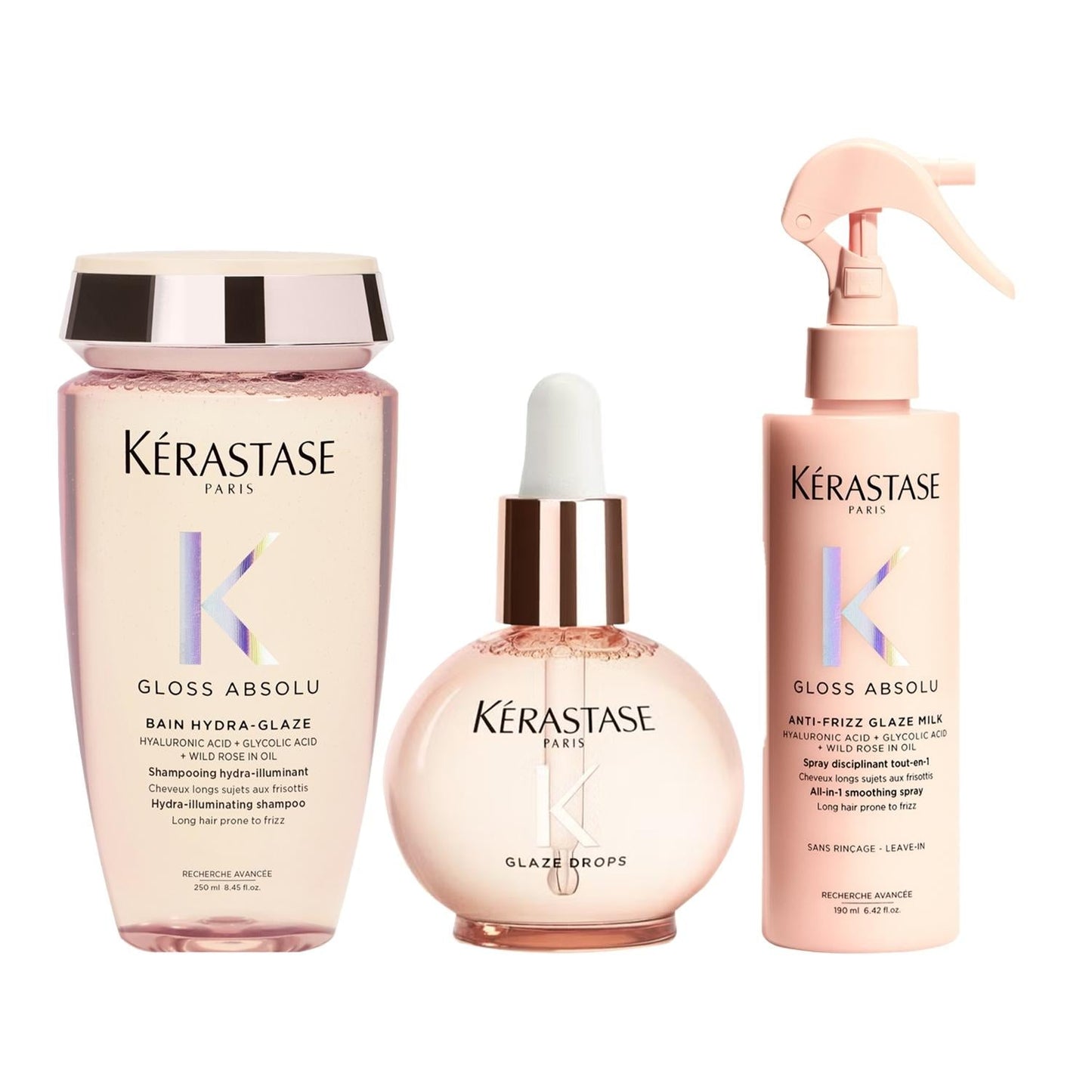 Kerastase Anti-Frizz Shine & Heat Protection Hair Care Set: Smooths Frizz, Enhances Shine, Shields from Heat, Complete 3-Piece Routine