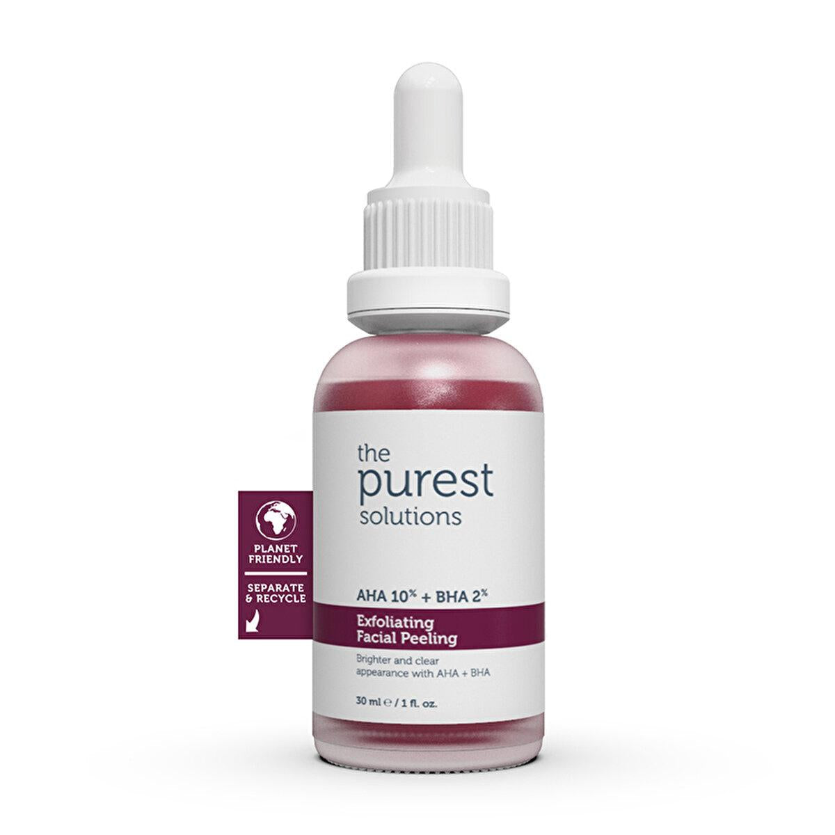 The Purest Solutions Exfoliating Face Serum with AHA 10% + BHA 2% - Improves Skin Tone & Reduces Acne Scars - 1.01 fl oz