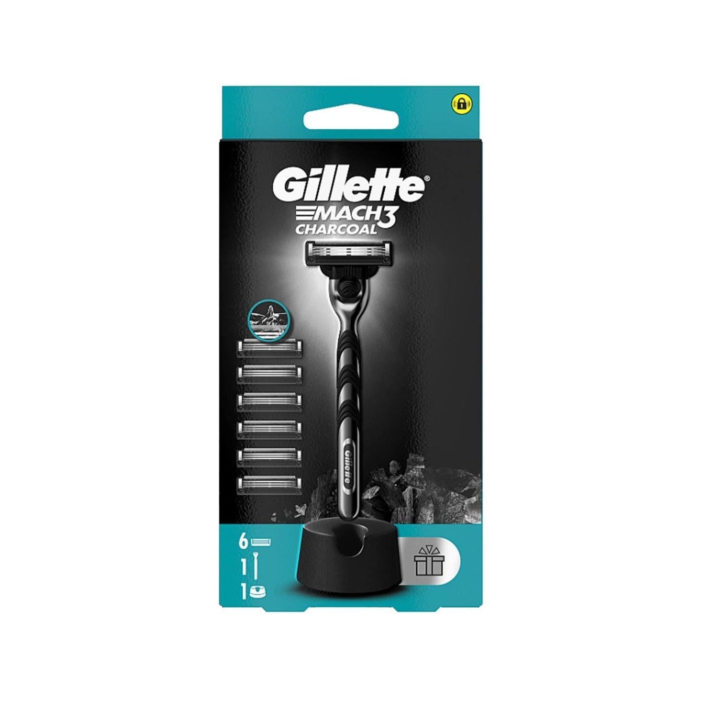 Gillette Mach3 Charcoal Shaving Razor Kit with 6 Replacement Blades - Close Shave, Reduced Irritation, Men's Grooming
