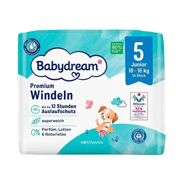 Babydream: Size 5 Baby Diapers, 34 Count - Hypoallergenic, Overnight Protection, Sensitive Skin, Absorbent, Leakproof Infant Diapers