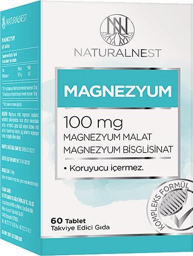 Naturalnest Magnesium Supplement 100mg - 60 Tablets | Magnesium Malate & Bisglycinate