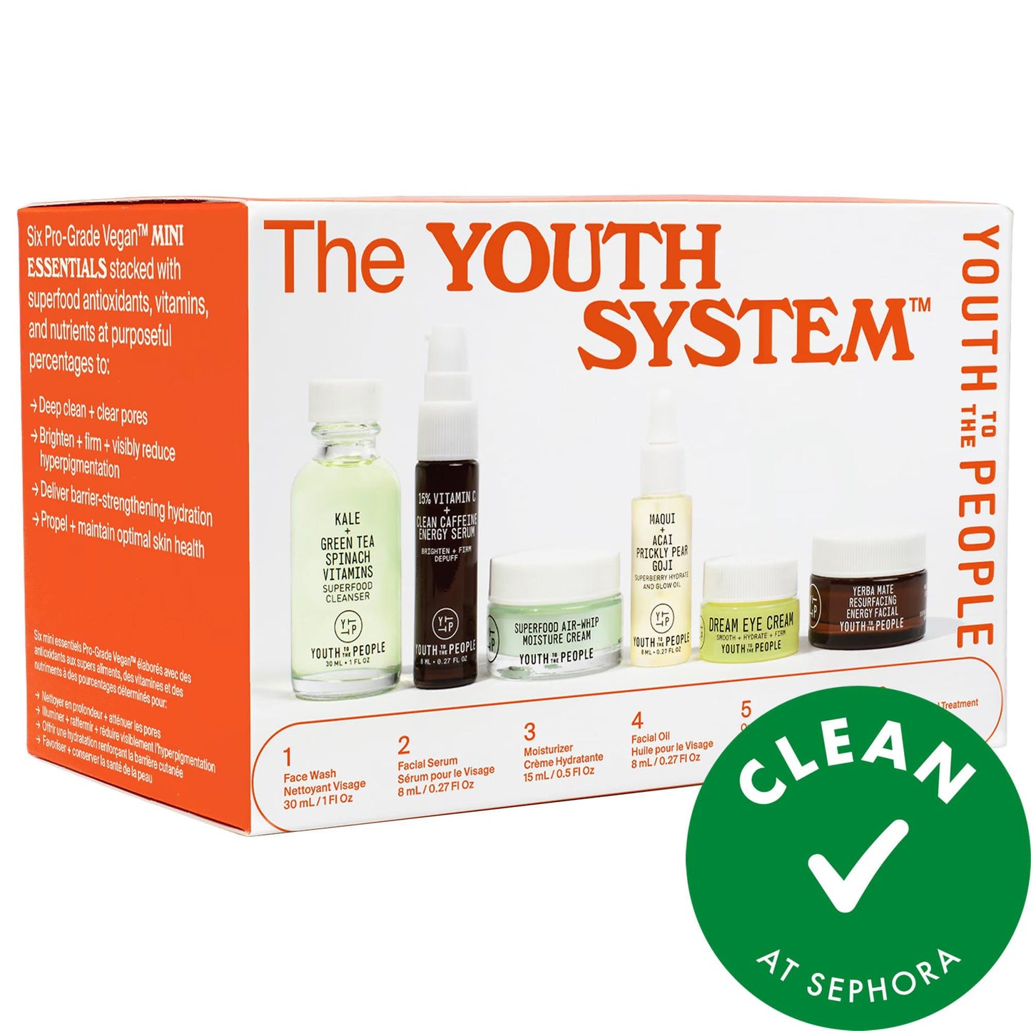 The Youth System™ Vegan Skincare Set - 6 Piece Starter Kit for Glowing Skin, Cruelty-Free, Superfood Antioxidants