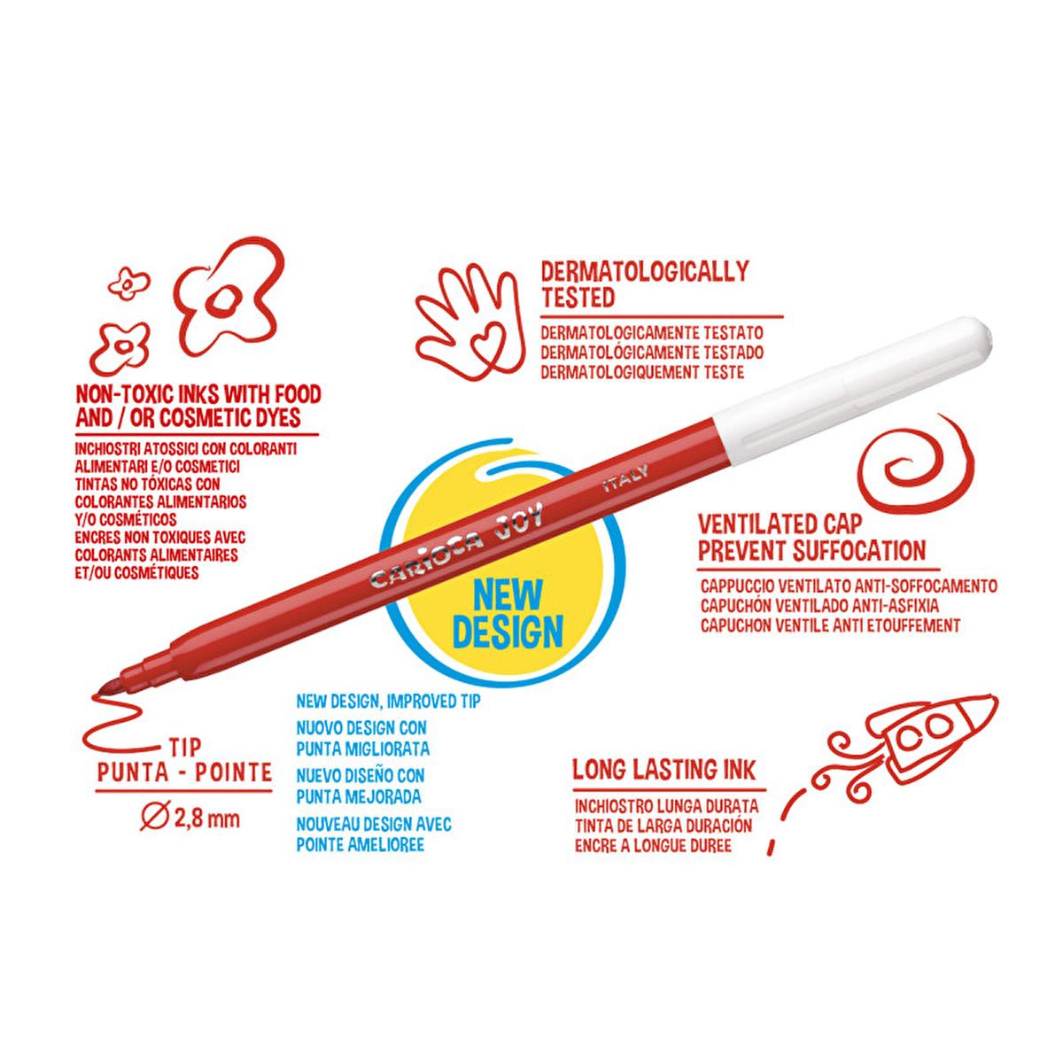 Carioca Joy Super Washable Felt-Tip Pens 12-Pack - Washable Markers for Kids, Art Supplies, Italian-made