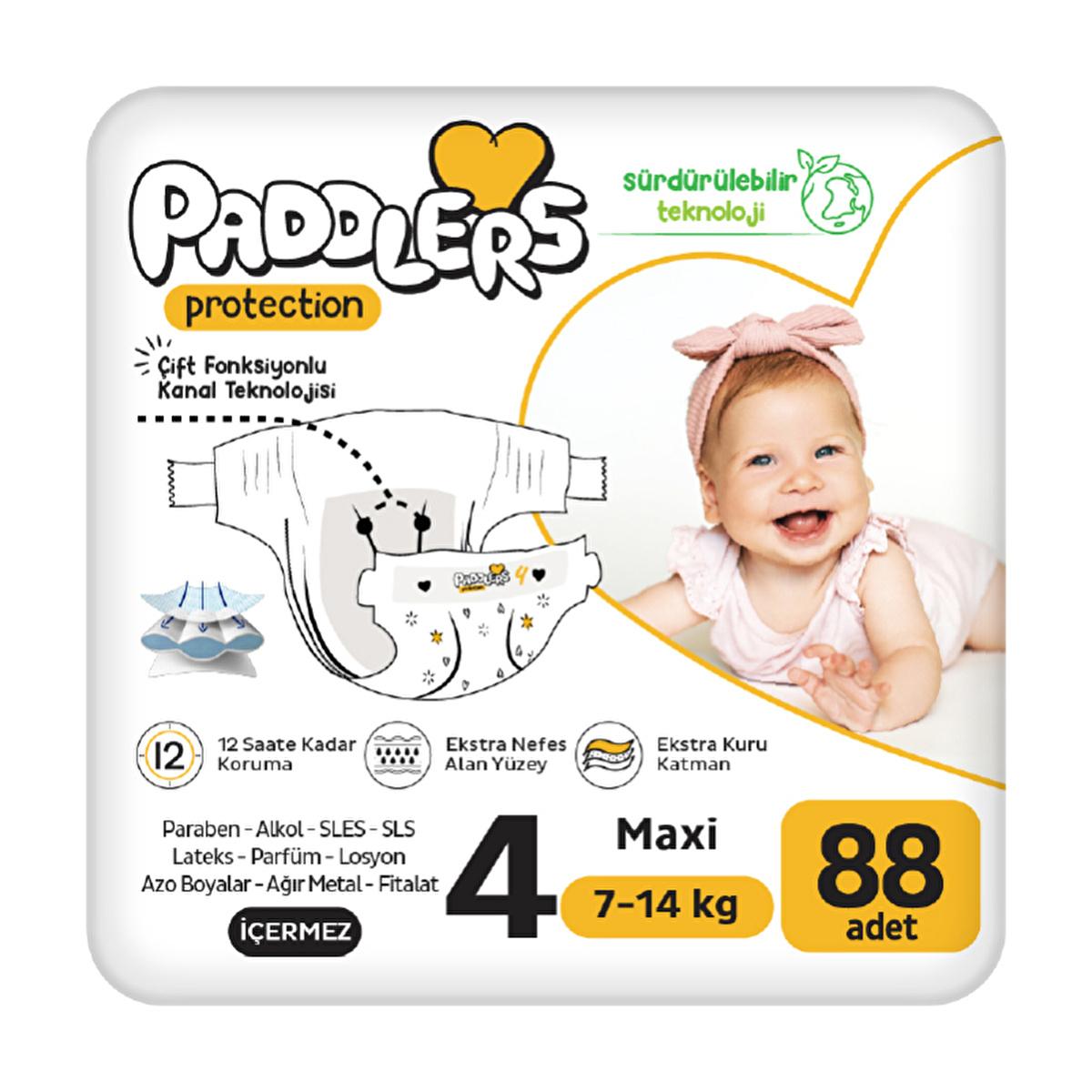 Paddlers Protection Baby Diapers 4 Size Maxi 88 Count (7-14 Kg) | Jumbo Pack