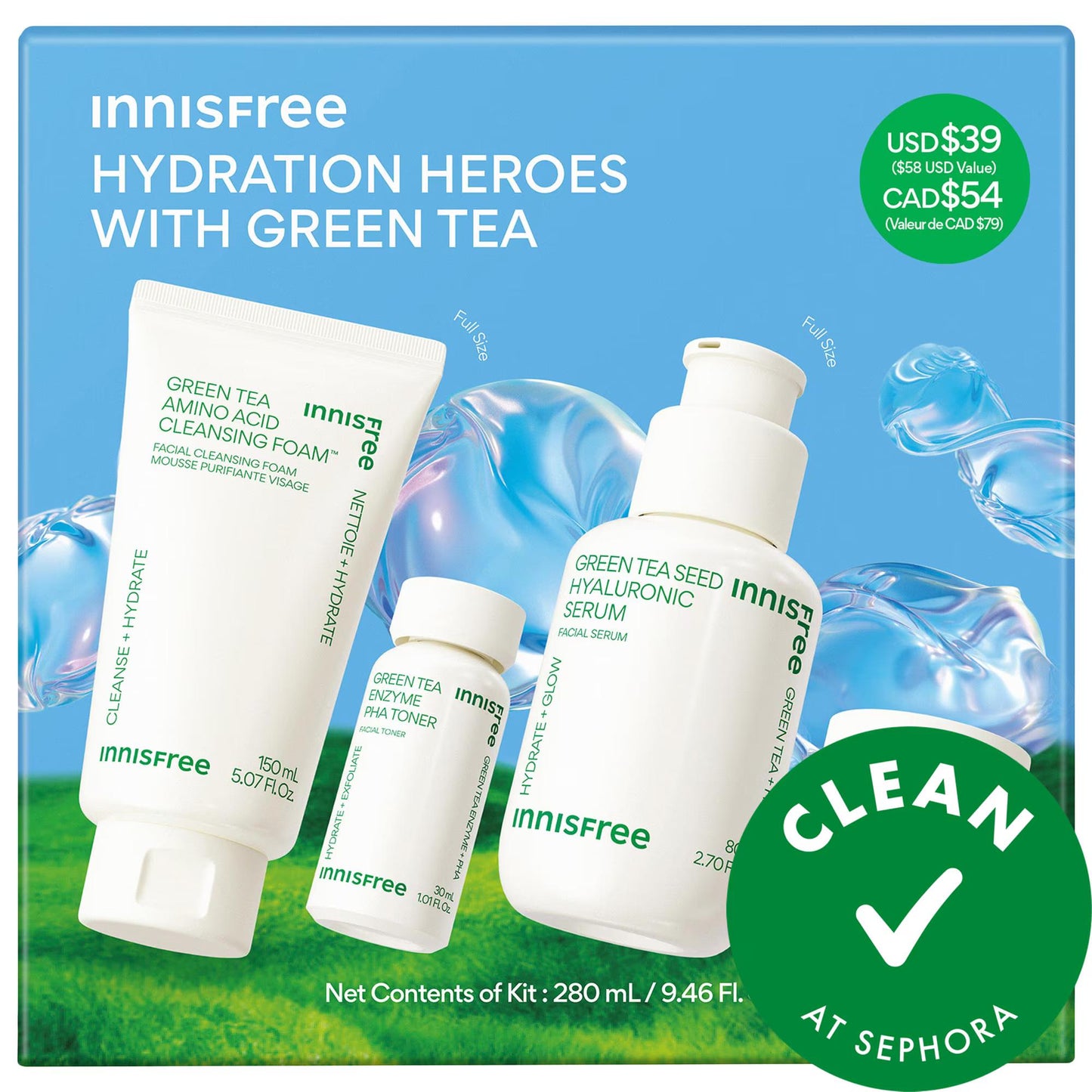 Green Tea Hydration Heroes: Hyaluronic Acid Skincare Set | Vegan, Cruelty-Free | Cleanses, Hydrates, Repairs Skin Barrier