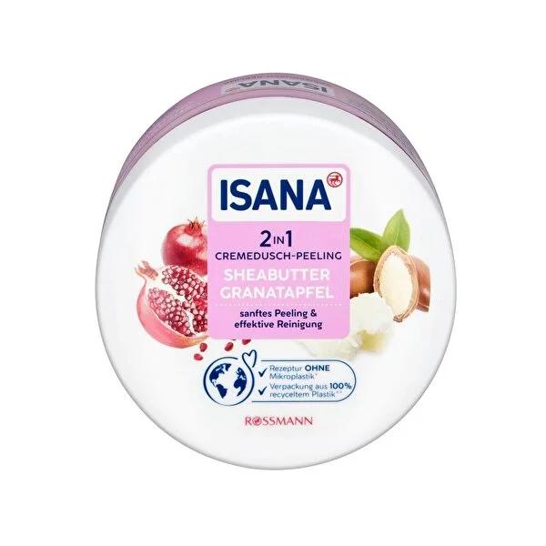 Isana Natural Body Scrub with Shea Butter & Pomegranate Extract - Vegan, Eco-Friendly, 2-in-1 Skincare Solution