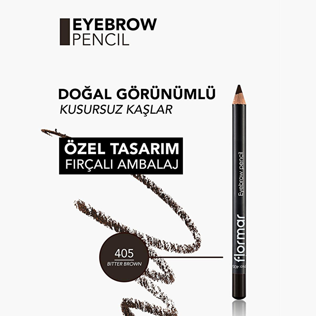 Flormar Bitter Brown Eyebrow Pencil with Soft Tip Applicator & Blending Brush | Long Lasting, Natural Definition