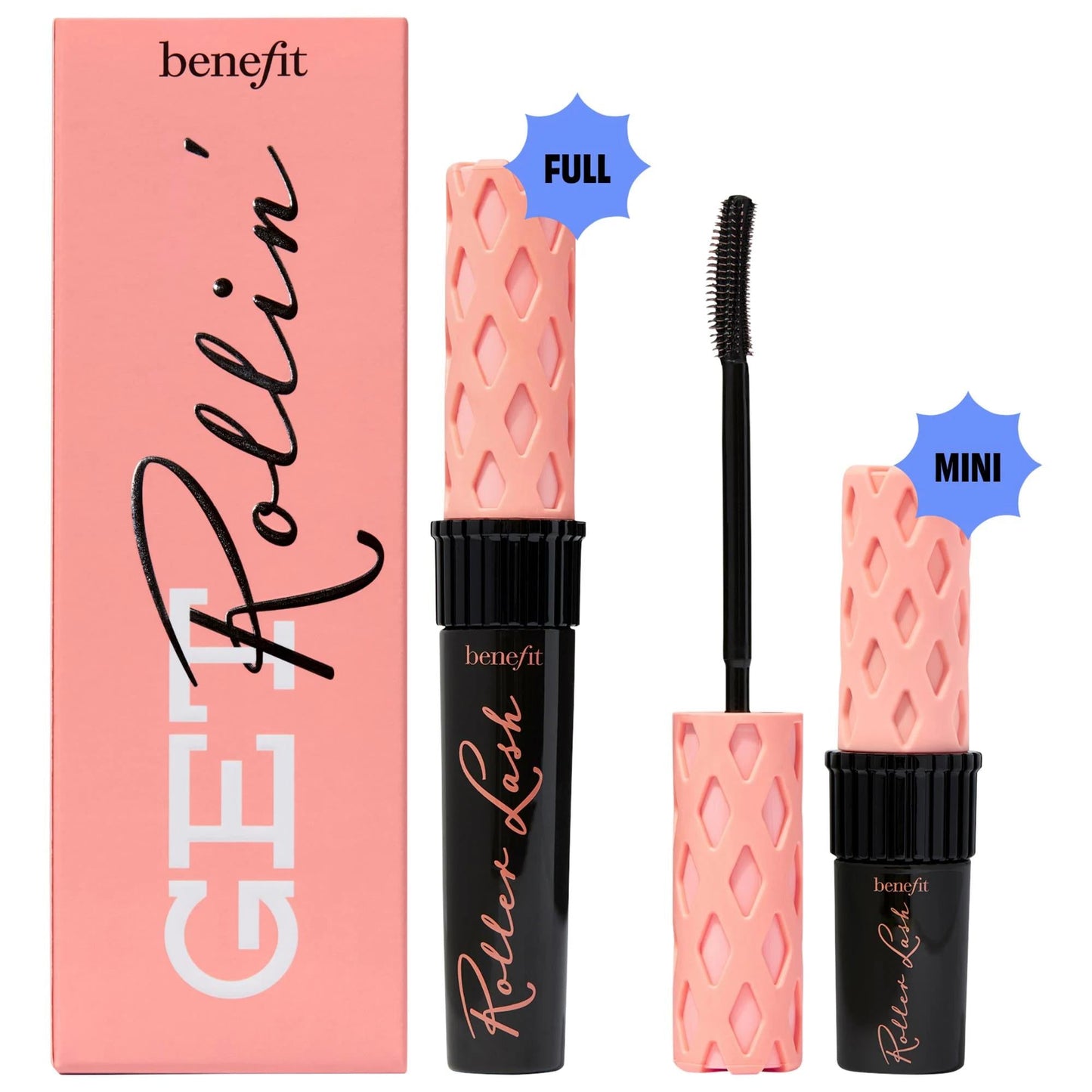 Benefit Cosmetics Get Rollin Roller Lash Mascara Booster Set: Super Curl & Lift, Long-Lasting, Vegan, Cruelty-Free Mascara - Full & Travel Size