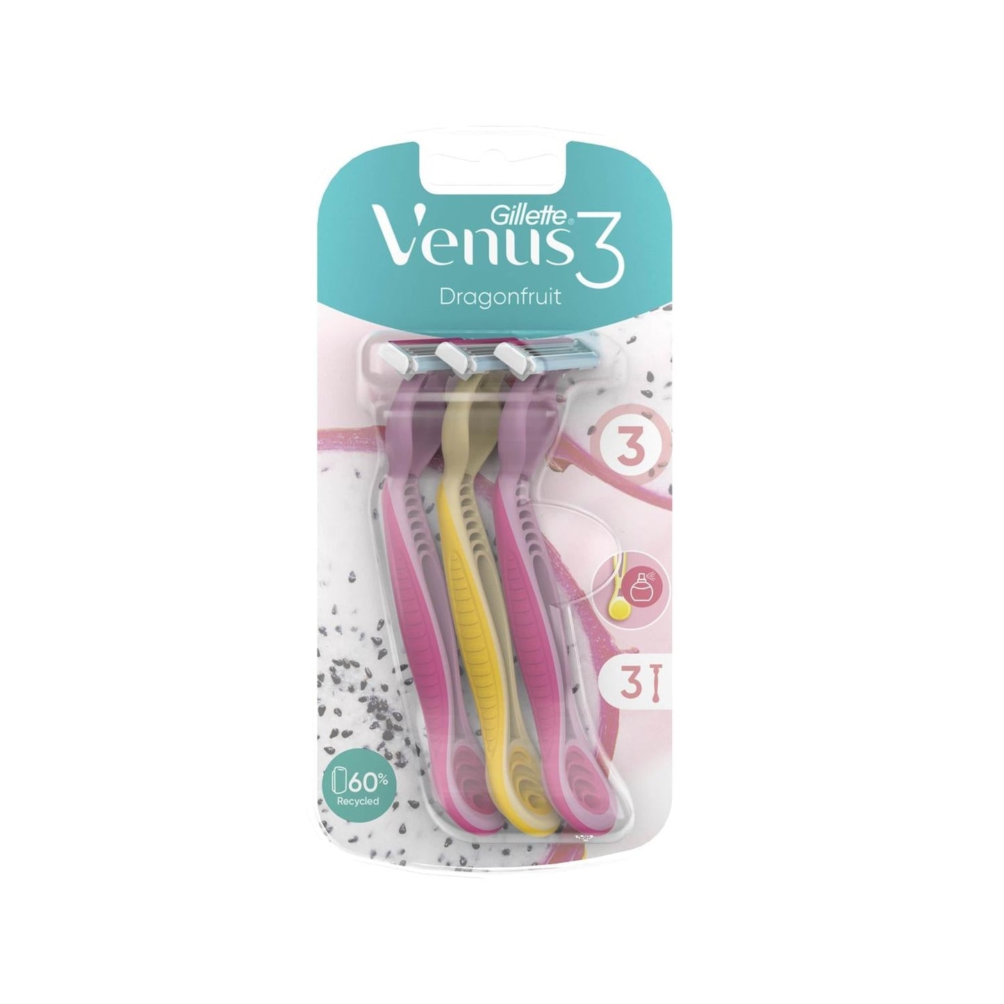 Gillette Venus Dragonfruit Razor Blades 3-Pack for Women - Precise Fit, Convenient Shaving Solution