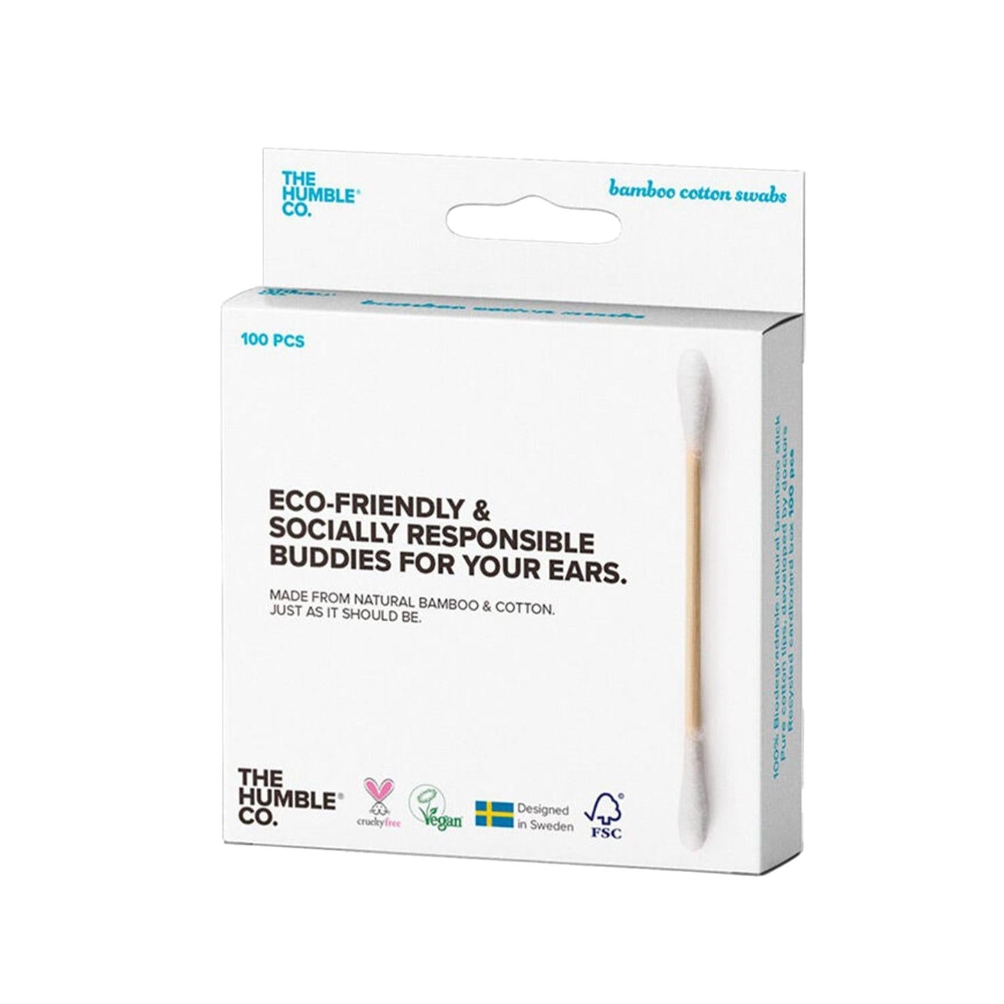 The Humble Co Cotton Swabs, 100 Count - Eco-Friendly Ear Cleaning Swabs for Personal Hygiene