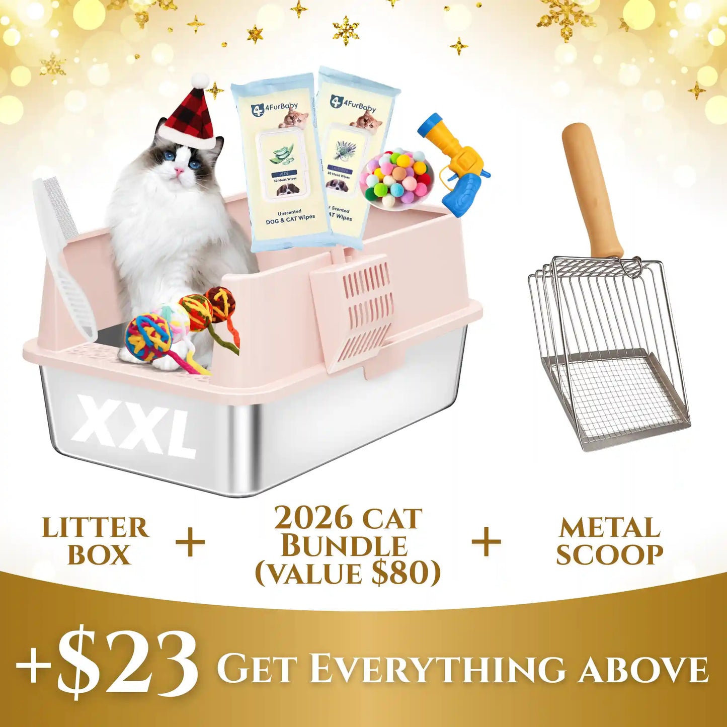 XXL Stainless Steel Cat Litter Box with Lid – High Sides, Low Entry, Easy to Clean, Odor-Free, Anti-Leak | Buy 2 & Save $10