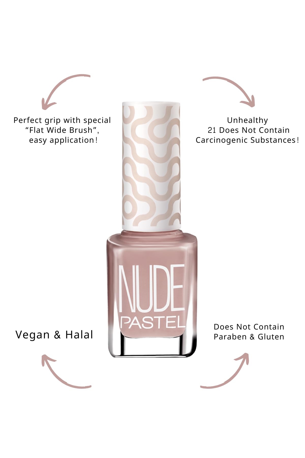 Pastel Vegan Cruelty-Free Nail Polish - Pastel Nude 752, 13ml, Thick Brush for Easy Application