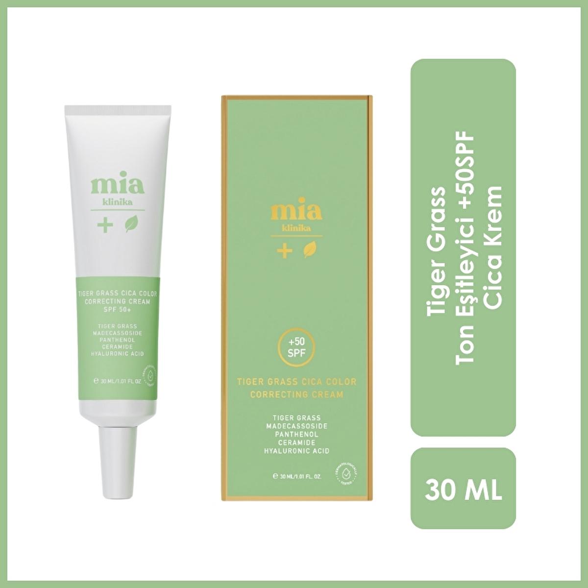 Mia Klinika Cica Cream SPF 50+ - Tiger Grass Tone Evening Cream for Sensitive Skin, Natural Coverage & Daily Sun Protection