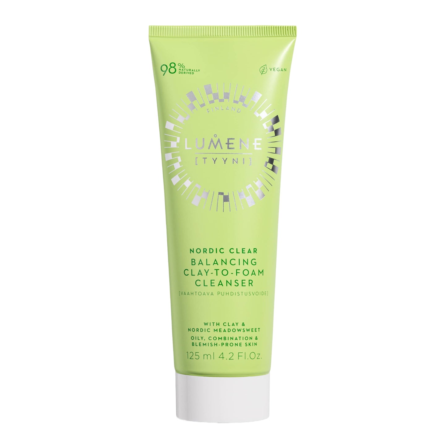 Lumene Sebum Balancing Clay-Based Foaming Facial Cleanser for Oily & Blemished Skin - Paraben-Free, pH Balanced - 4.23 fl oz