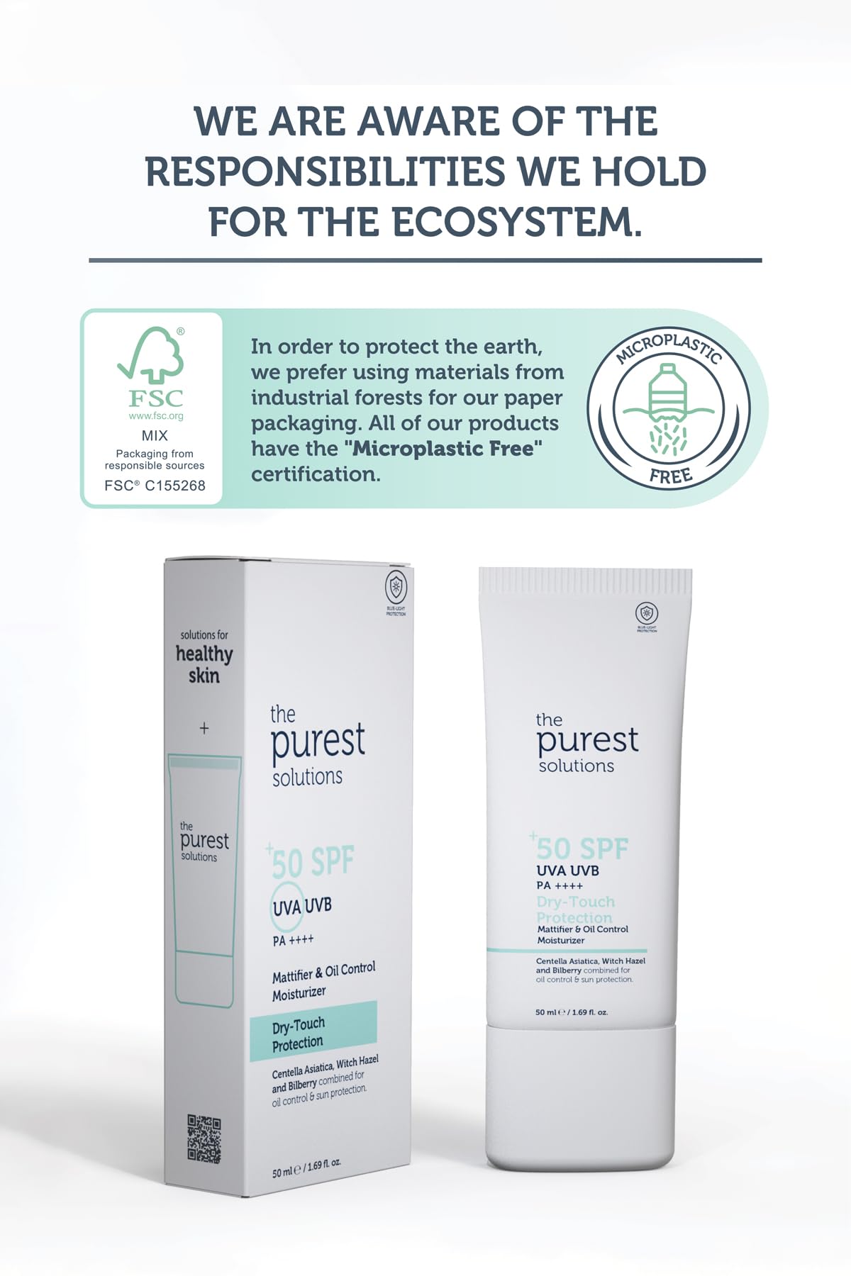The Purest Solutions Oil Control Moisturizer with UV & Blue Light Protection - Dry Touch Finish, 1.69 fl oz