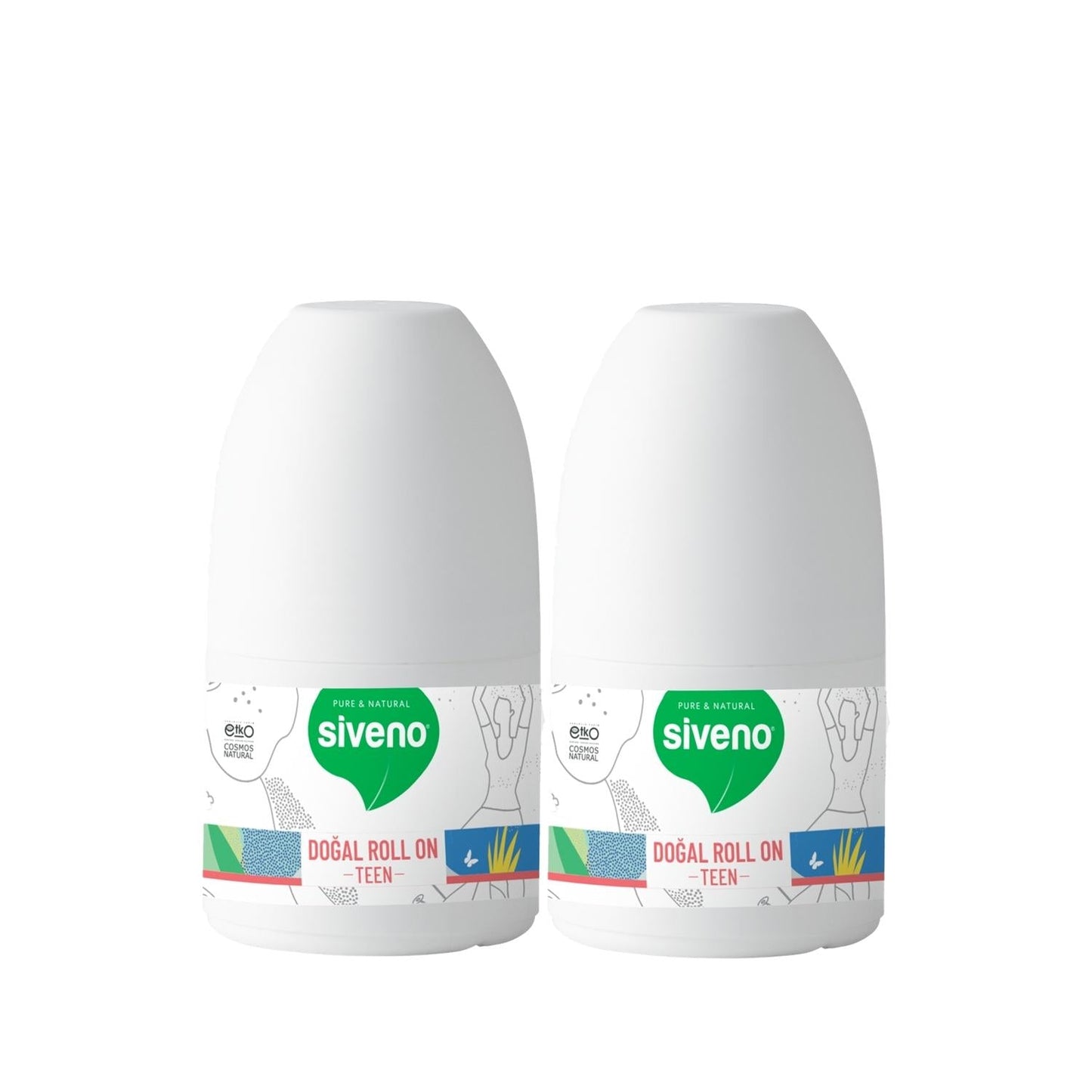 Siveno Natural Roll-On Teen Pink Deodorant - 2 x 50ml - Natural Ingredients, Gentle on Skin