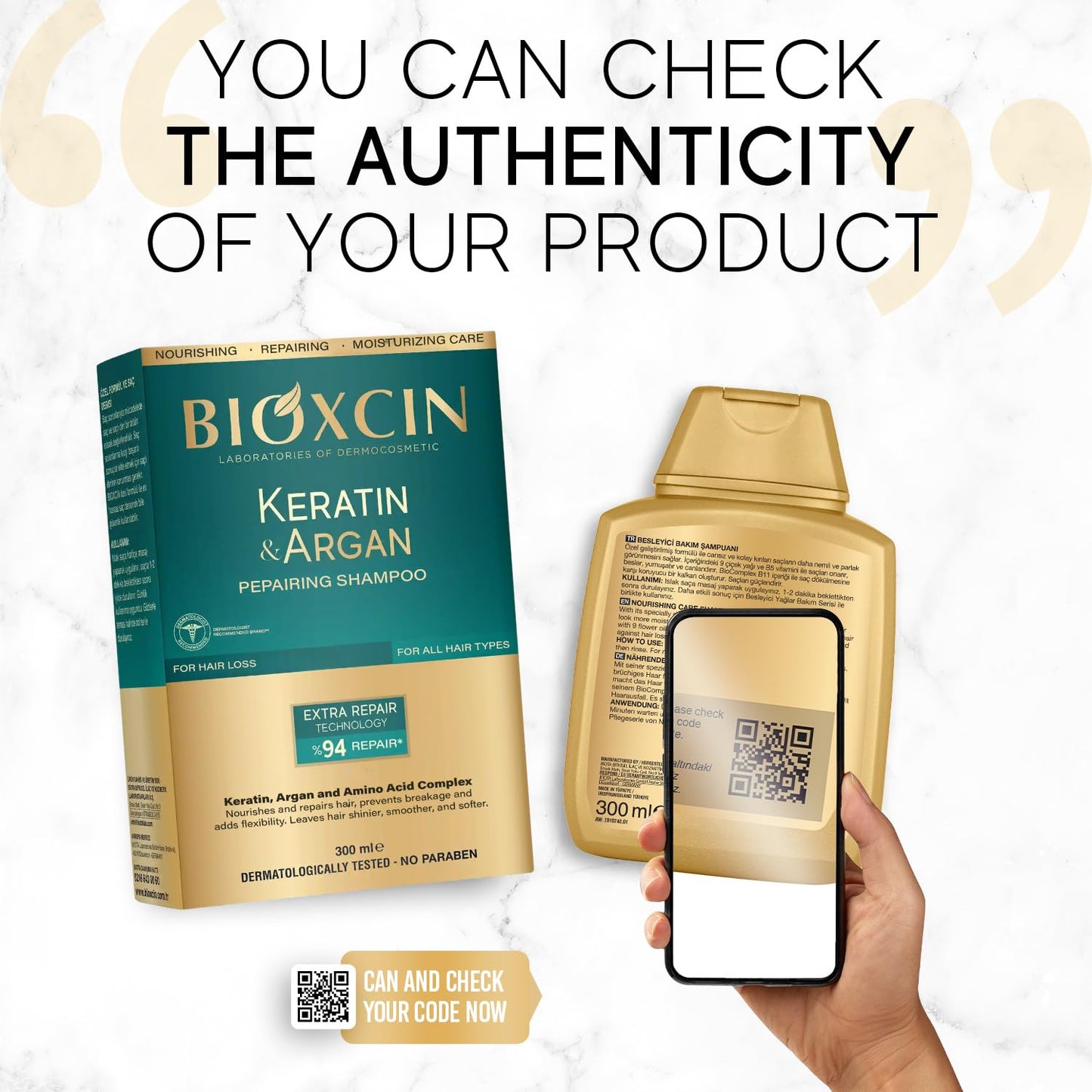 Bioxcin Keratin & Argan Repair Shampoo for Damaged Hair - 10.14 fl oz