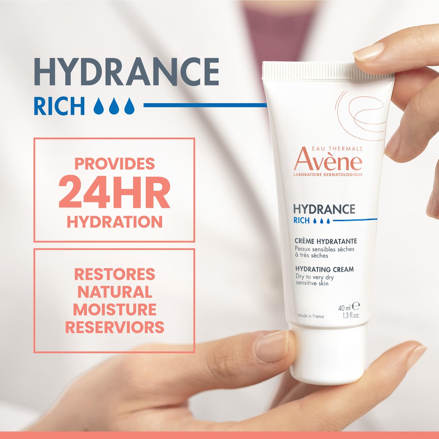 Avene Hydrance Hydrating Cream Rich - Moisturizing Cream for Dry Skin, Soothes and Hydrates, 1.35 fl oz