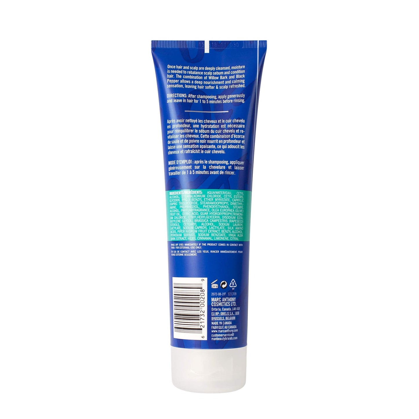 Marc Anthony 250ml Detoxifying Hair Care Cream for Dry & Damaged Hair - Moisturizing Treatment with Willow Bark & Black Pepper