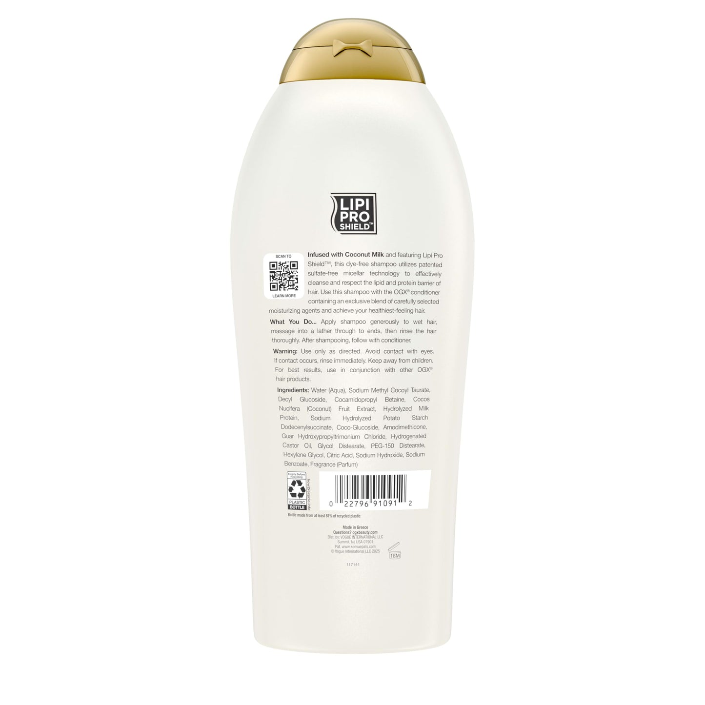 OGX Coconut Milk Shampoo - Sulfate-Free, Nourishing Hair Care for Dry or Damaged Hair