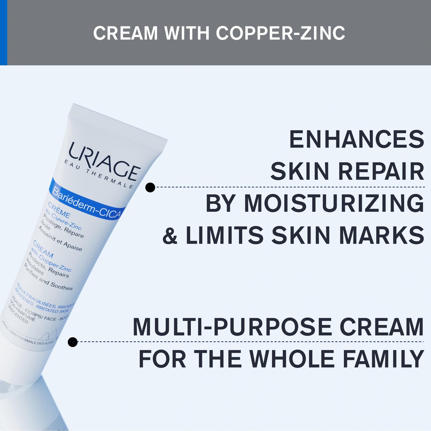 Uriage Bariederm Cica Cream - Soothing Moisturizing Cream for Sensitive Skin, Hypoallergenic & Fragrance-Free