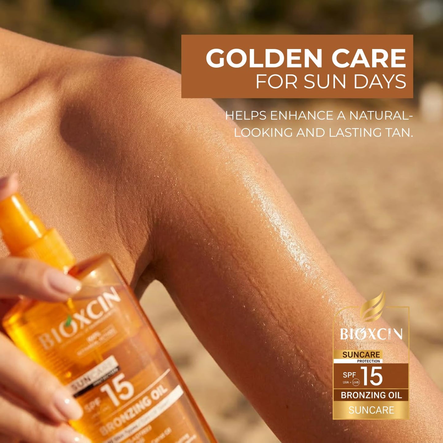Bioxcin Suncare Tanning Sun Oil SPF15 - Natural Tanning Oil for All Skin Types