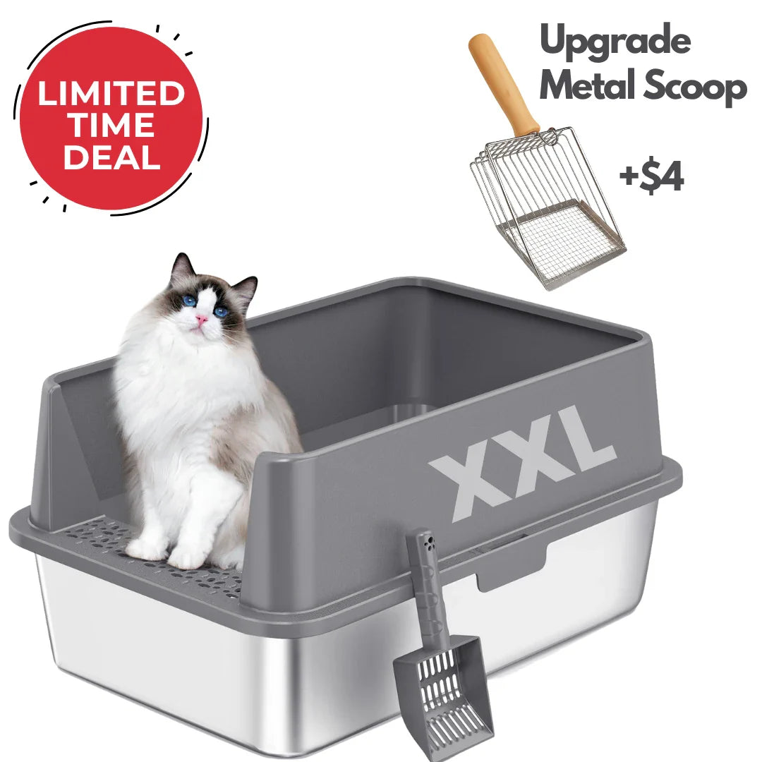 XXL Stainless Steel Cat Litter Box with Lid – High Sides, Low Entry, Easy to Clean, Odor-Free, Anti-Leak | Buy 2 & Save $10