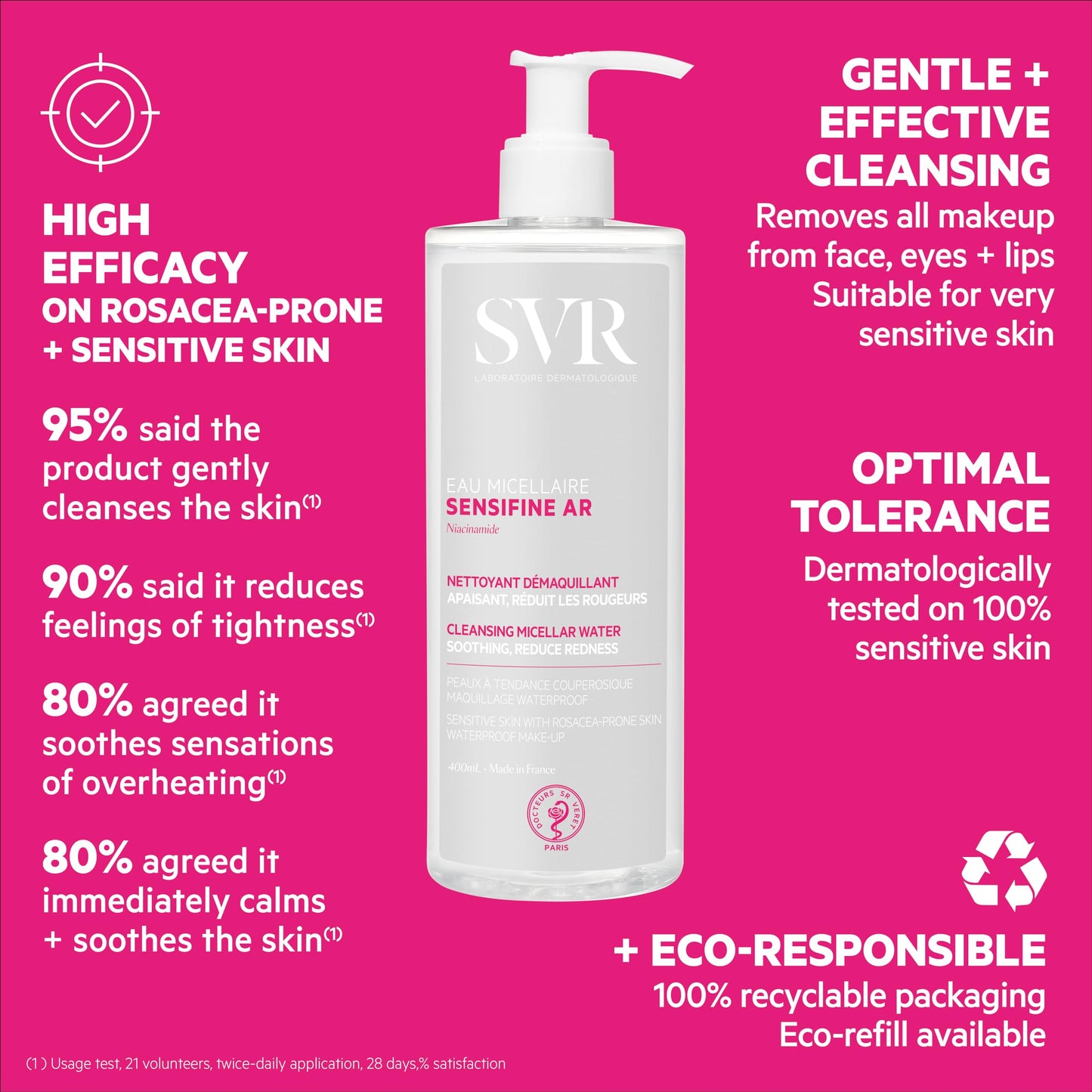 SVR Physiopure Cleansing Micellar Water - Gentle Makeup Remover for Sensitive Skin, 13.53 fl oz