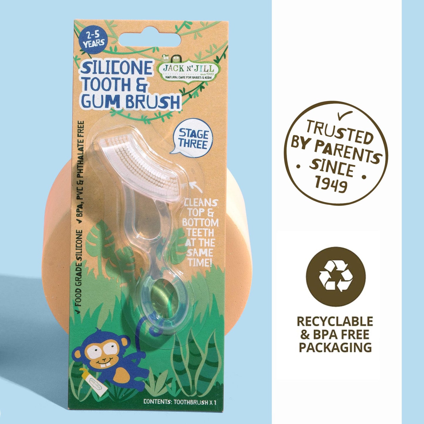 Jack and Jill Silicone Tooth and Gum Brush - Dual-Sided Brush for Infant Oral Care