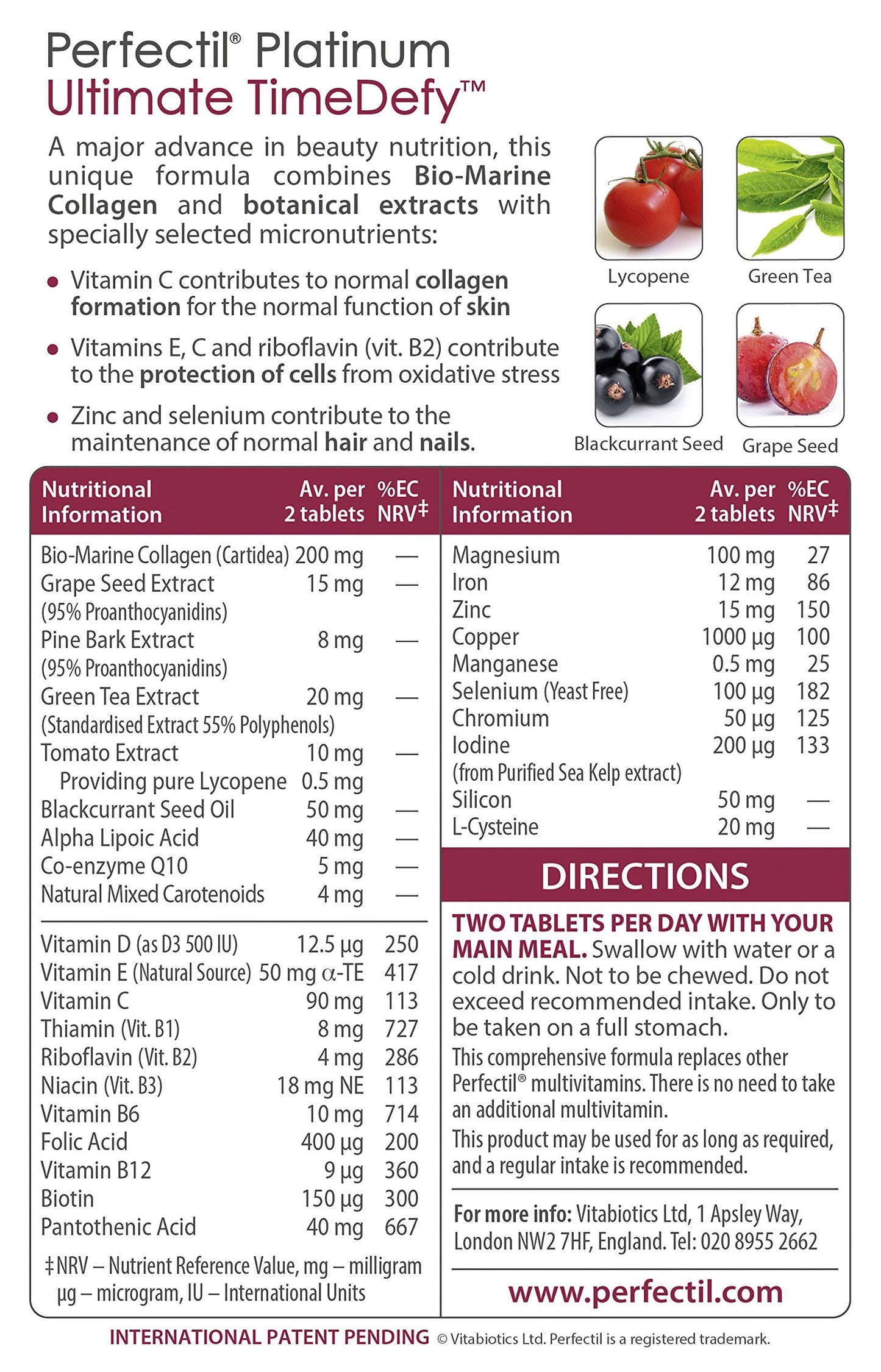 Perfectil Platinum Radiance Skin Time Defy Dietary Supplement for Anti-Aging and Skin Health - 60 Tablets