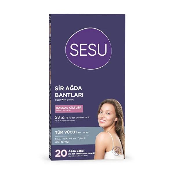 Sesu Body Wax Strips for Sensitive Skin (20 Count) - Easy & Painless Hair Removal, Sugar-Free Formula for Face, Body, Legs