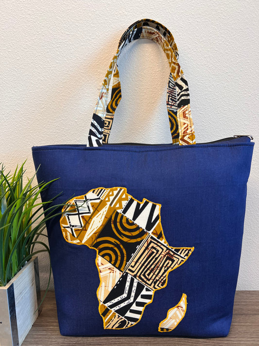 Denim African Map Tote Bag - M2G