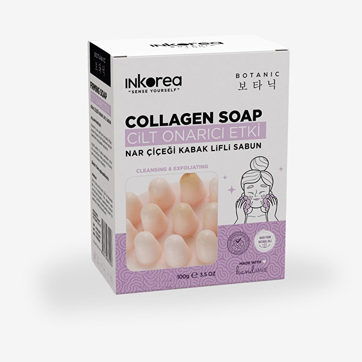 Inkorea Collagen Soap with Natural Loofah: Exfoliating, Skin Repairing, and Rejuvenating Pomegranate Soap for Brighter, Healthier Skin