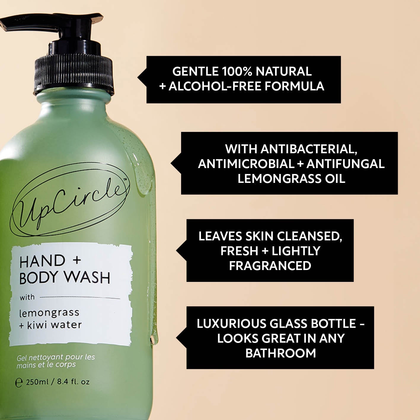 Natural Hand + Body Wash with Lemongrass - Travel Size - M2G