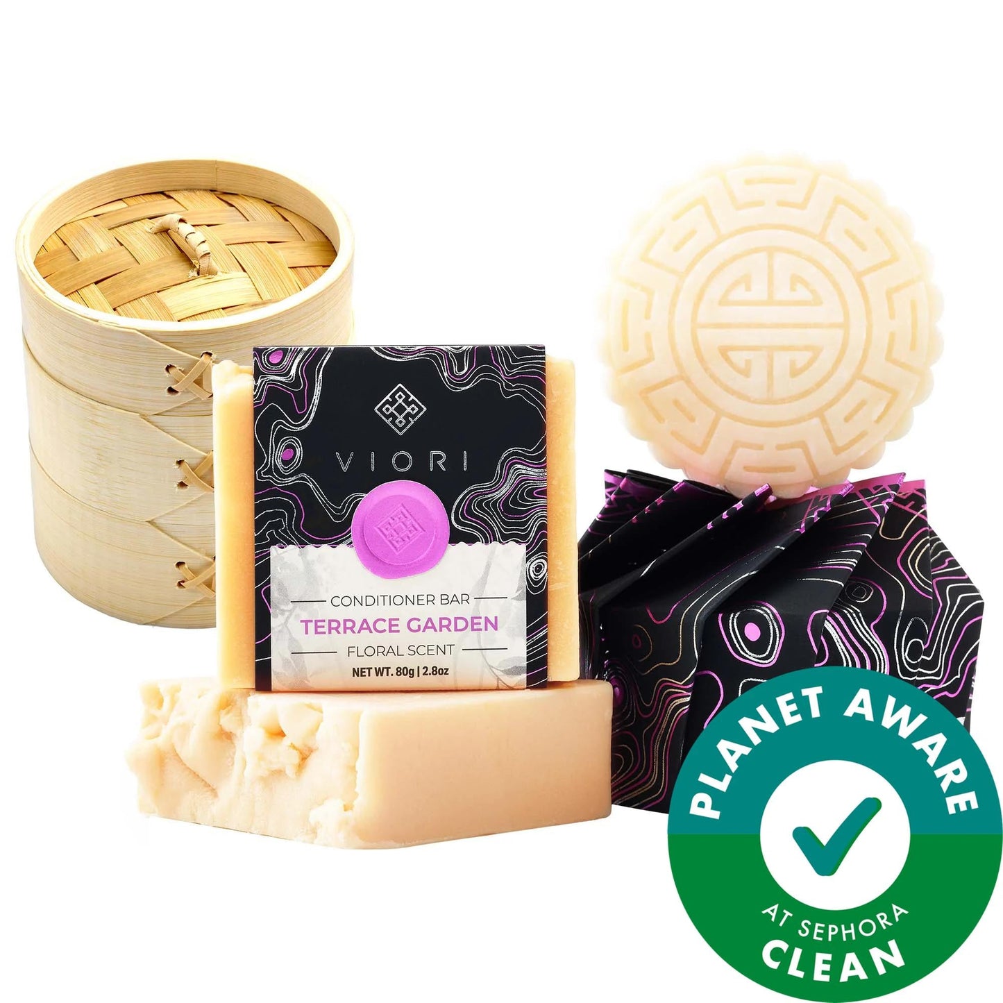 Viori Natural Hair Shampoo & Conditioner Bar Set with Bamboo Holder - Eco-Friendly, Vegan, Gluten-Free Hair Care